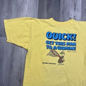 Vintage‎ 80s Quick Get This Man To A Woman Funny Comic Size Large Tshirt